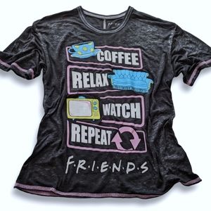 F•R•I•E•N•D•S Burnout Tee Coffee Relax Watch Repeat Friends TV Shirt